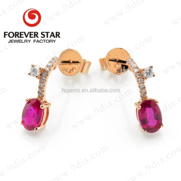 Oval Shape Ruby Gemstone Earrings 22k Gold Jewelry